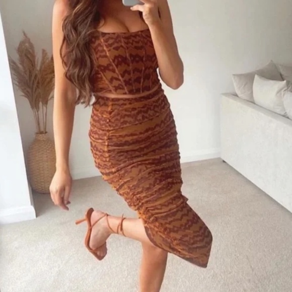 Zara Skirts Zara Two Piece Matching Tulle Mesh Corset Crop Top Skirt Set Poshmark